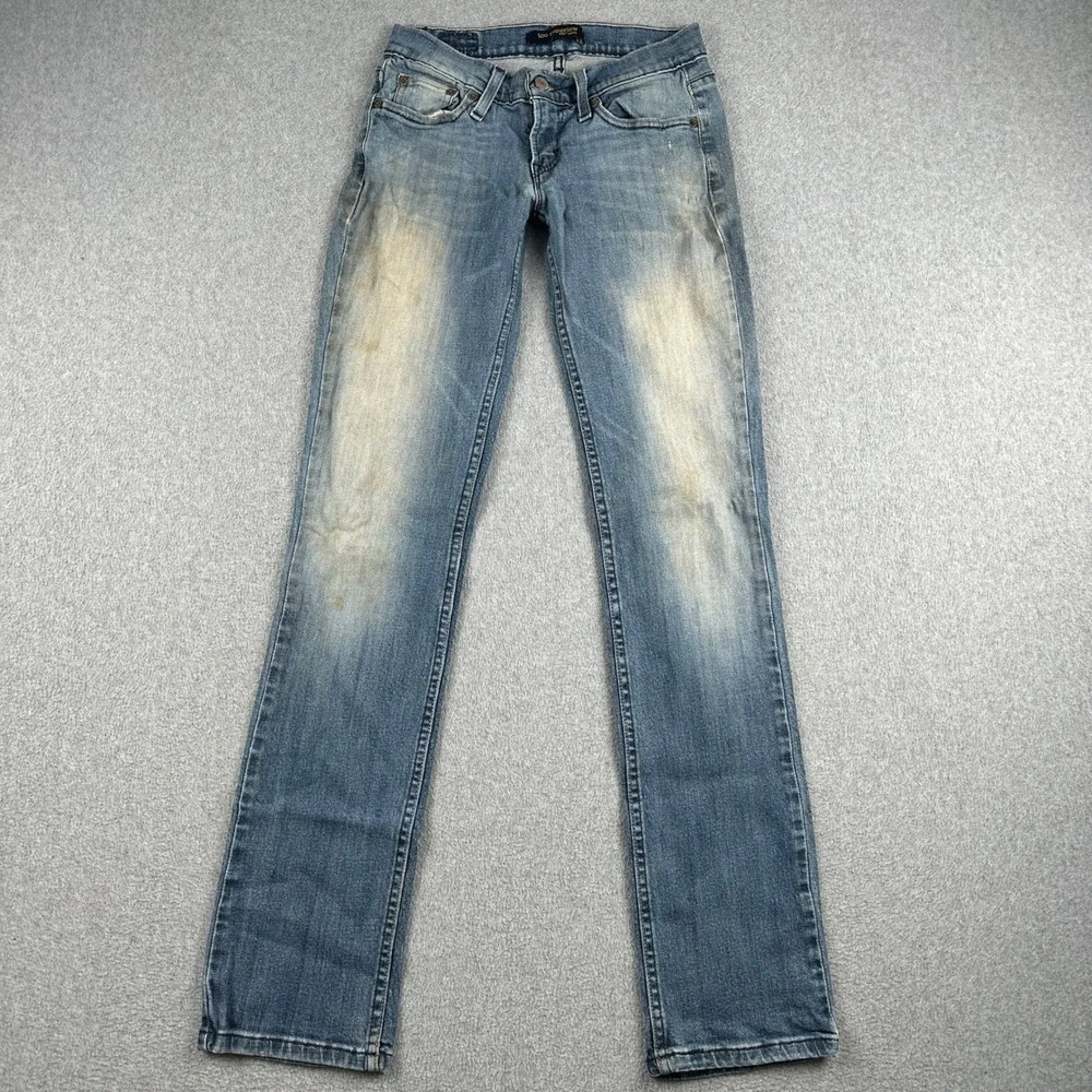 Levi's Jeans Womens 3 524 Too Superlow Blue Straight Leg Denim Distressed